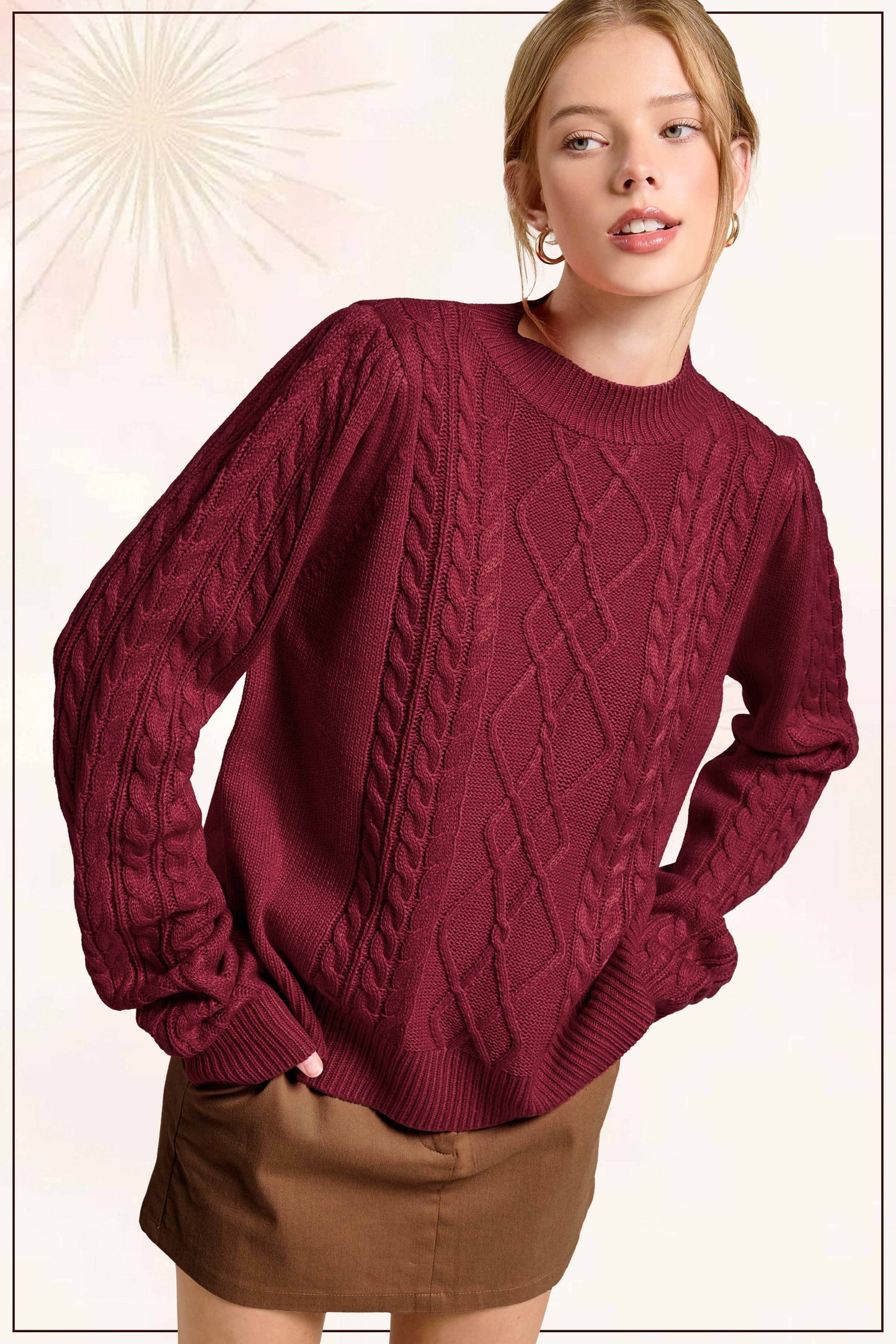 Super Soft Ribbed Crew Neck Cable Knit Sweater