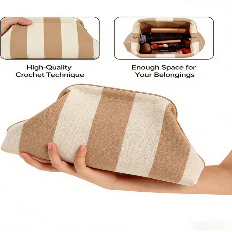 Color-block Striped Knit Cosmetic Bag Beach Knit Clutch