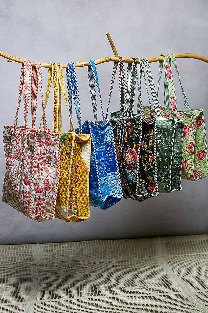 Bohemian Bias Tape Detail Roomy Fit Mint Tote Bag