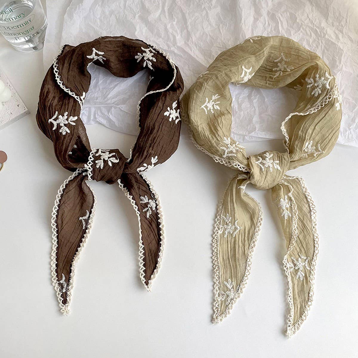 Thin Floral Lace Triangle Scarf