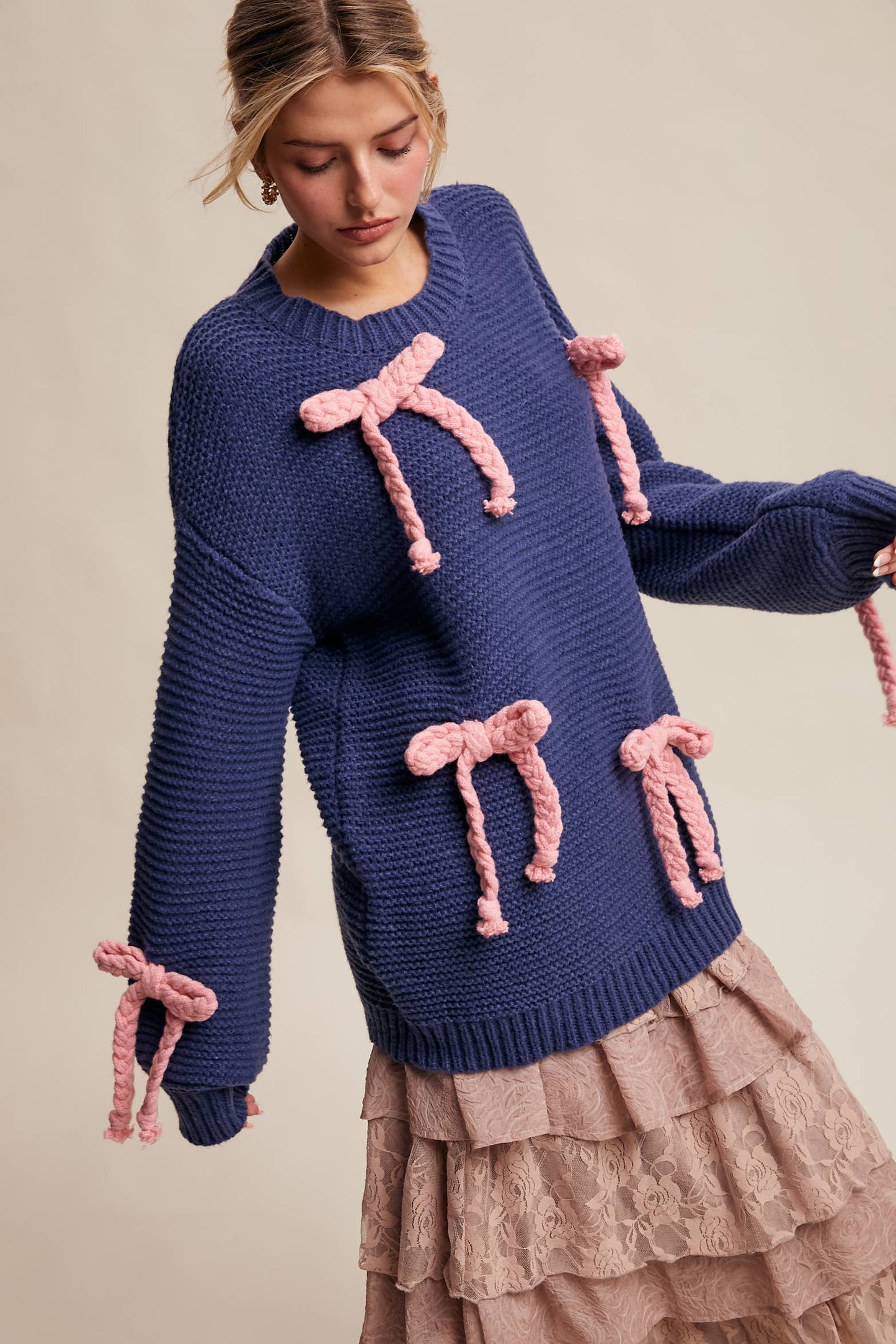 Chunky Bow Knit Sweater