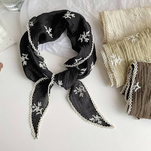 Thin Floral Lace Triangle Scarf