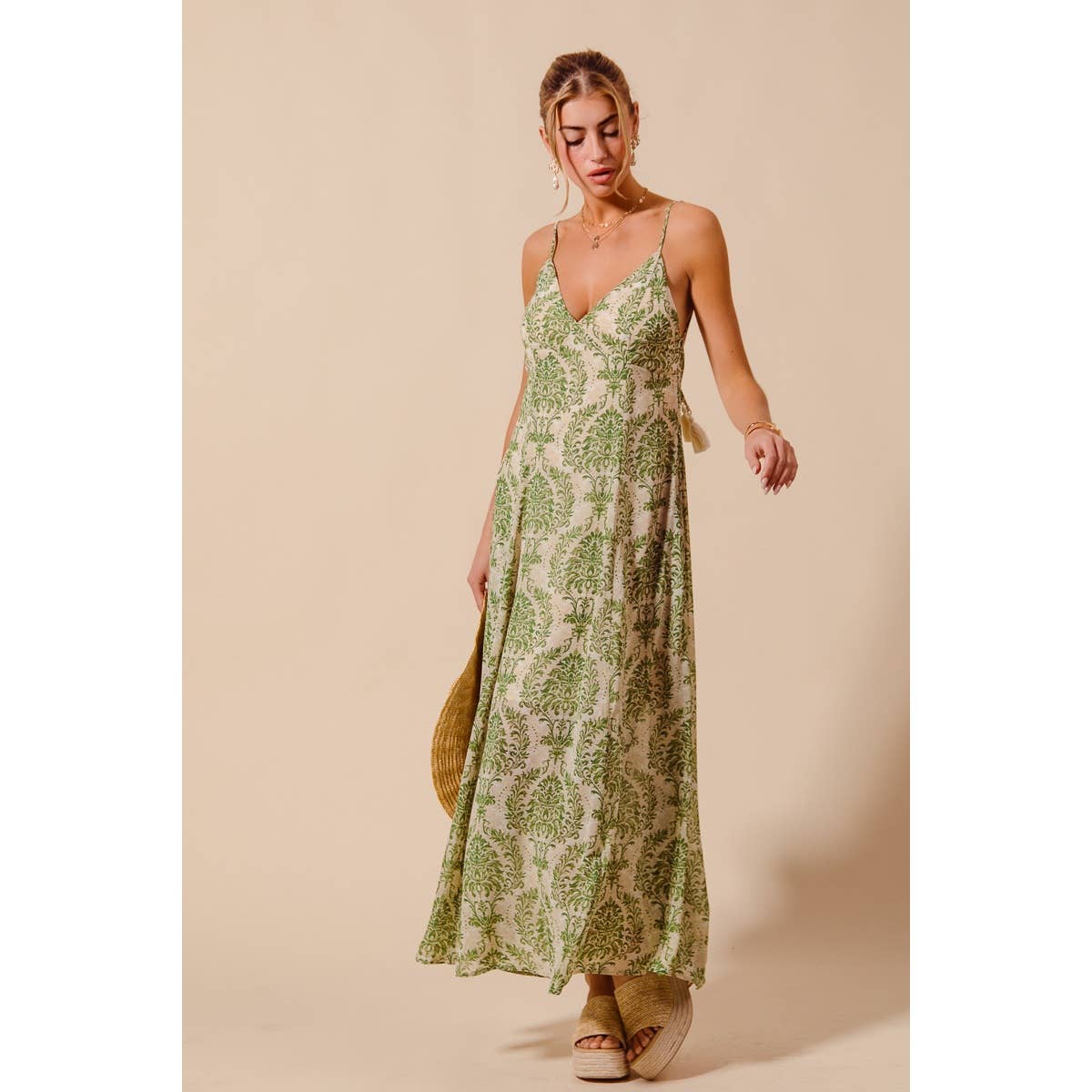 DAMASK FLORAL SUMMER MAXI FLOWY DRESS