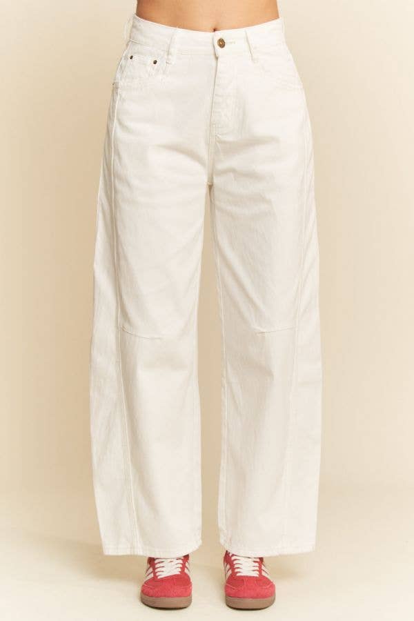 FRONT SEAM RAW HEM WIDE BARREL DENIM PANTS