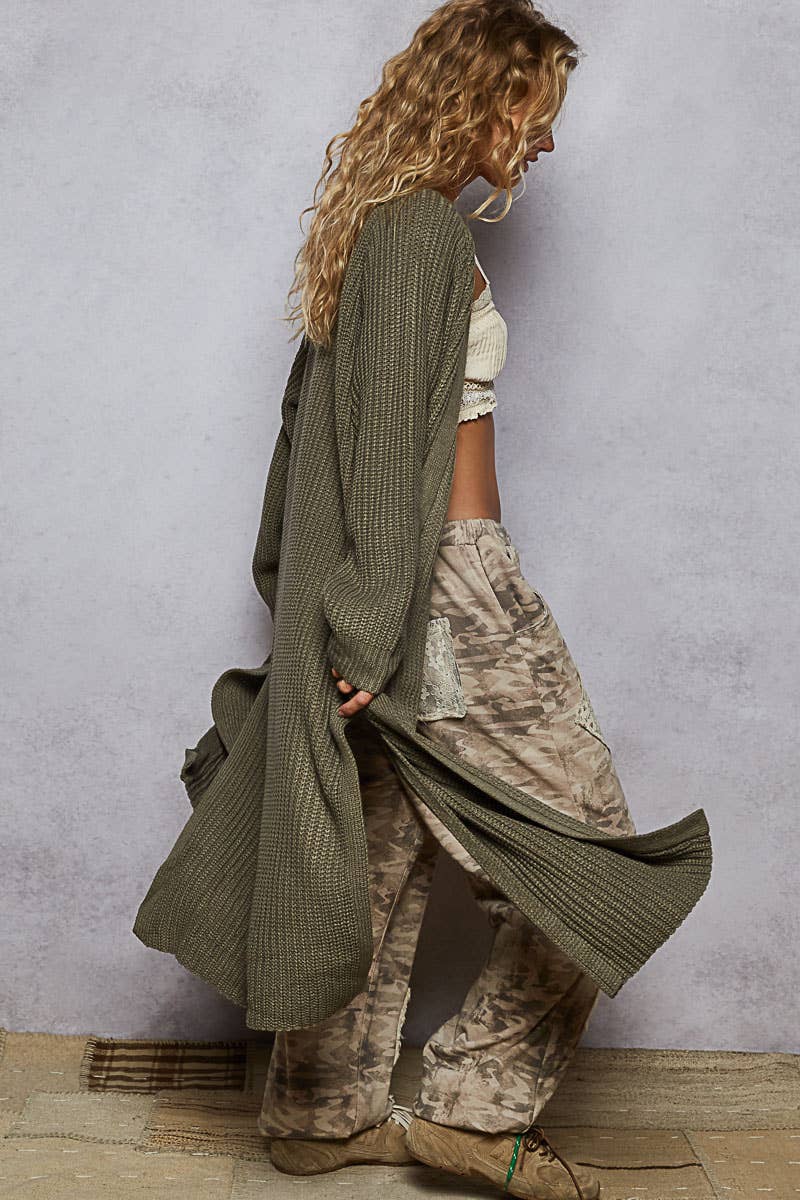 Open front long sleeves long cardigan sweater