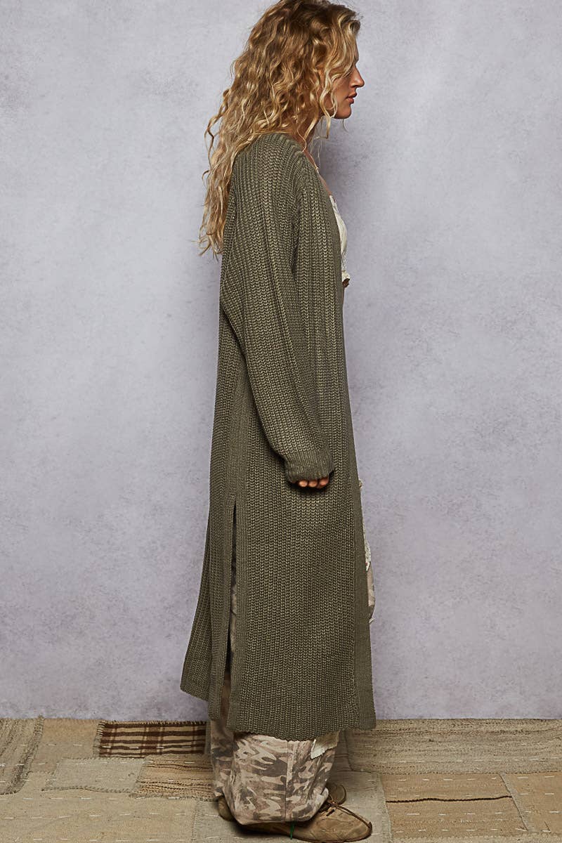 Open front long sleeves long cardigan sweater