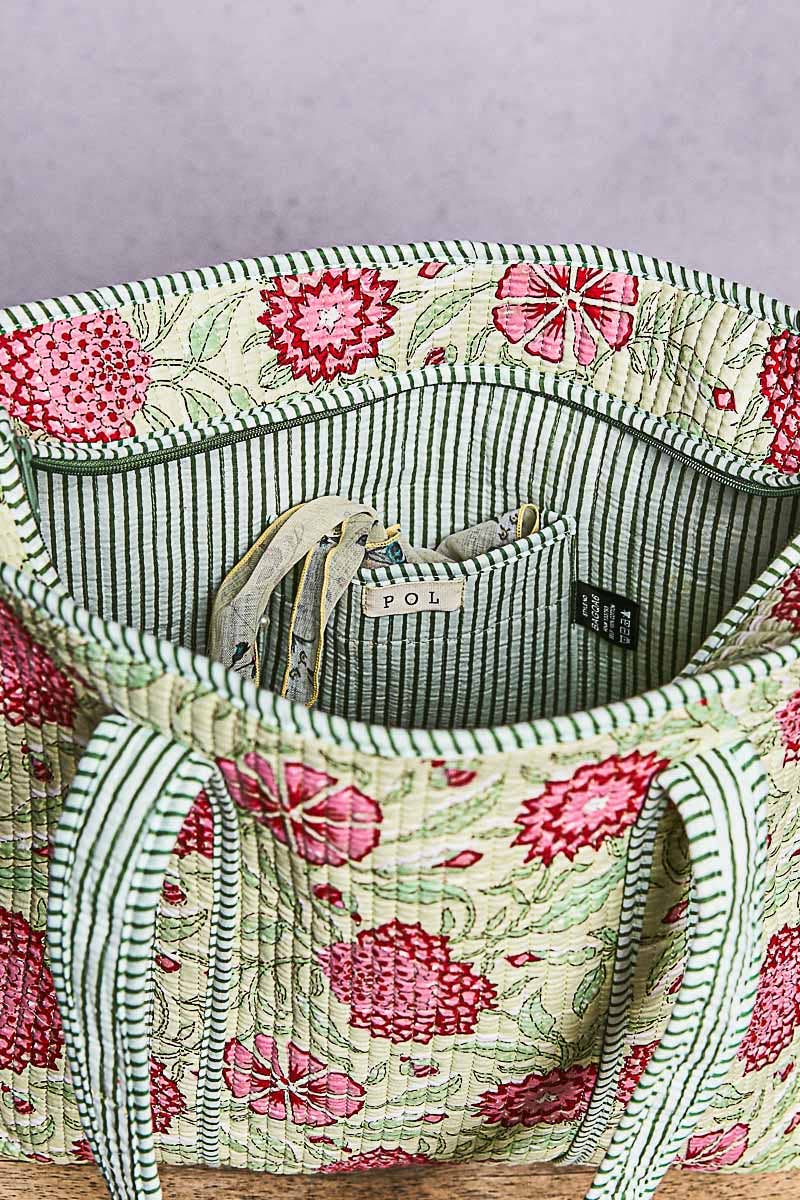 Bohemian Bias Tape Detail Roomy Fit Mint Tote Bag
