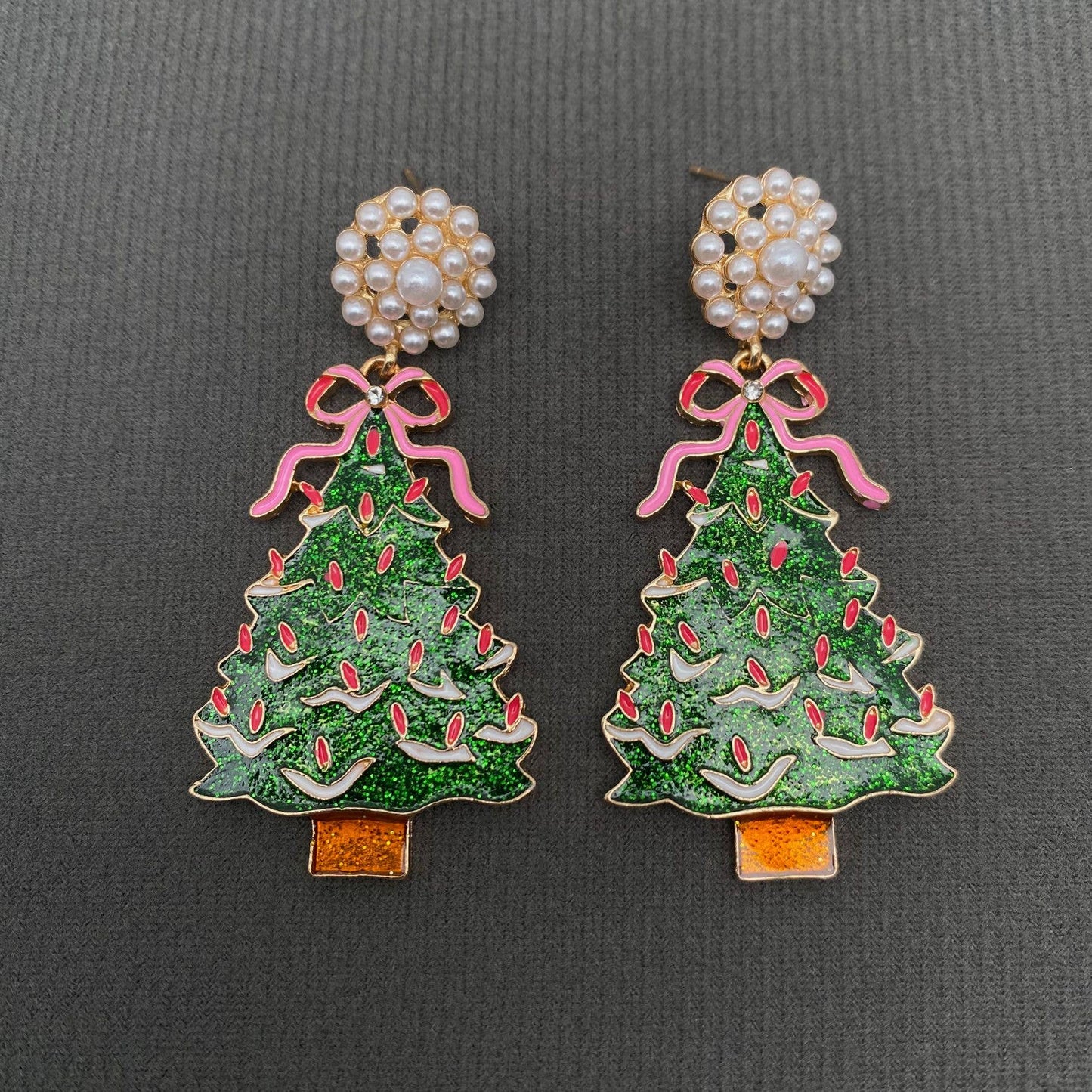 Enamel Christmas Tree DangleEarrings