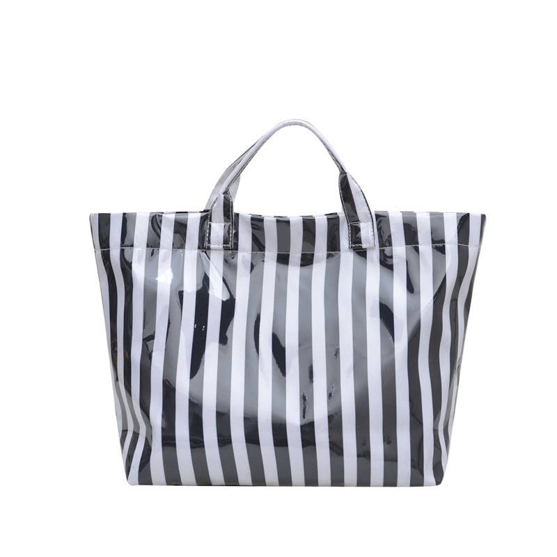 Color Block Striped PVC Large Capacity Tote Bag