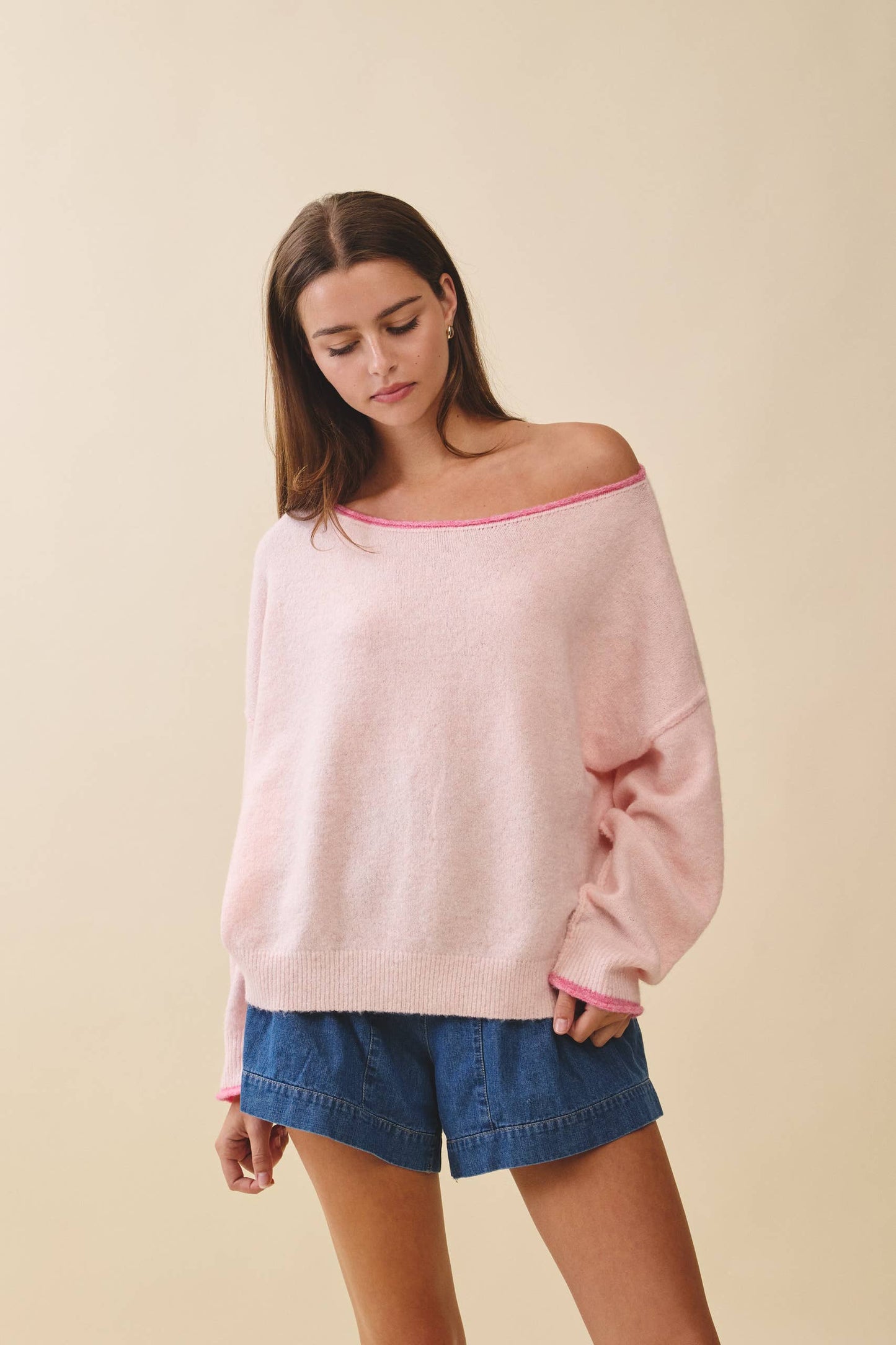 Relaxed Drop Shoulder Fuzzy Knit Pullover Sweater