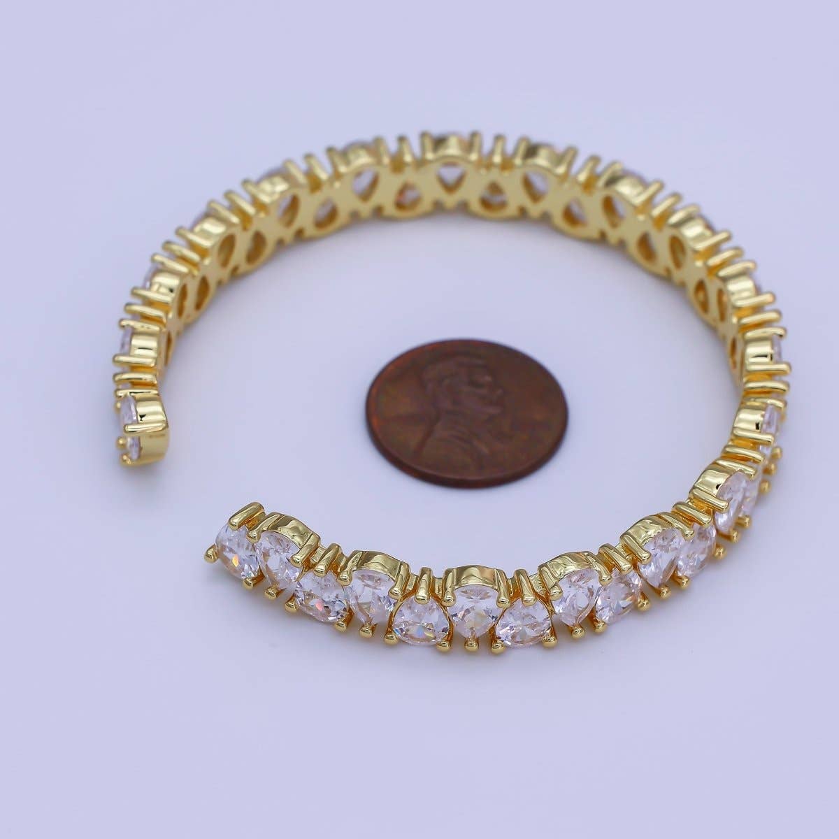 24K Gold Filled Clear CZ Teardrop Reverse Tennis Cuff Bracelet | WA-3139