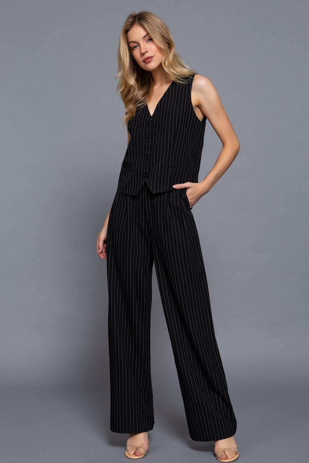 Pin Stripe Woven Straight Pants