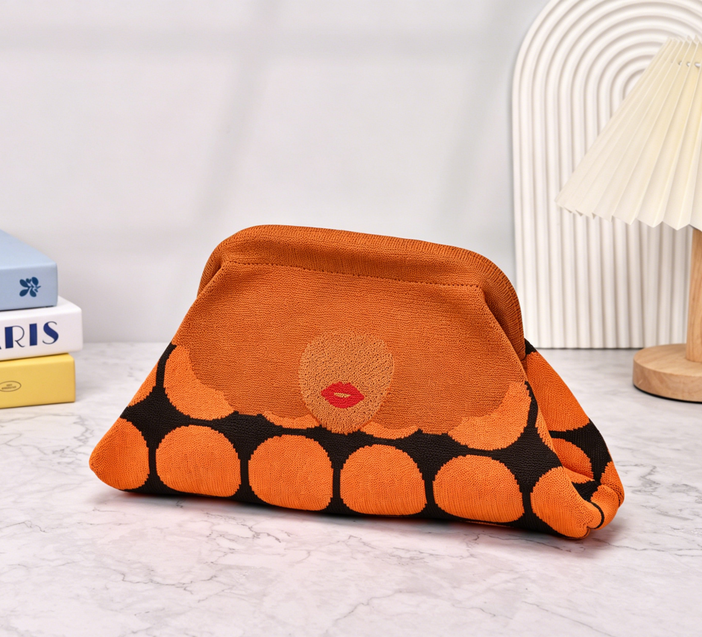 Stripe Knit Cosmetic Bag Beach Knit Clutch Pouch