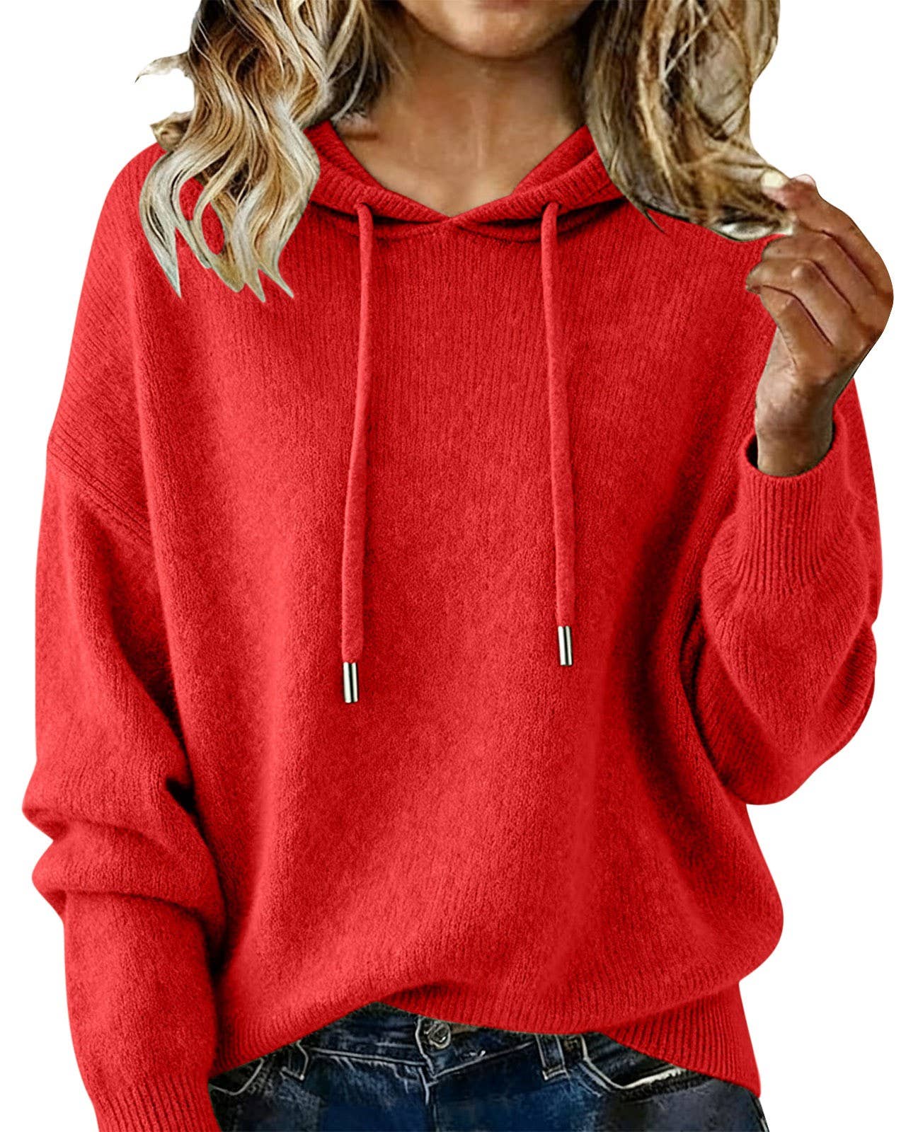 Cozy Solid Drawstring Hooded Knit Sweater