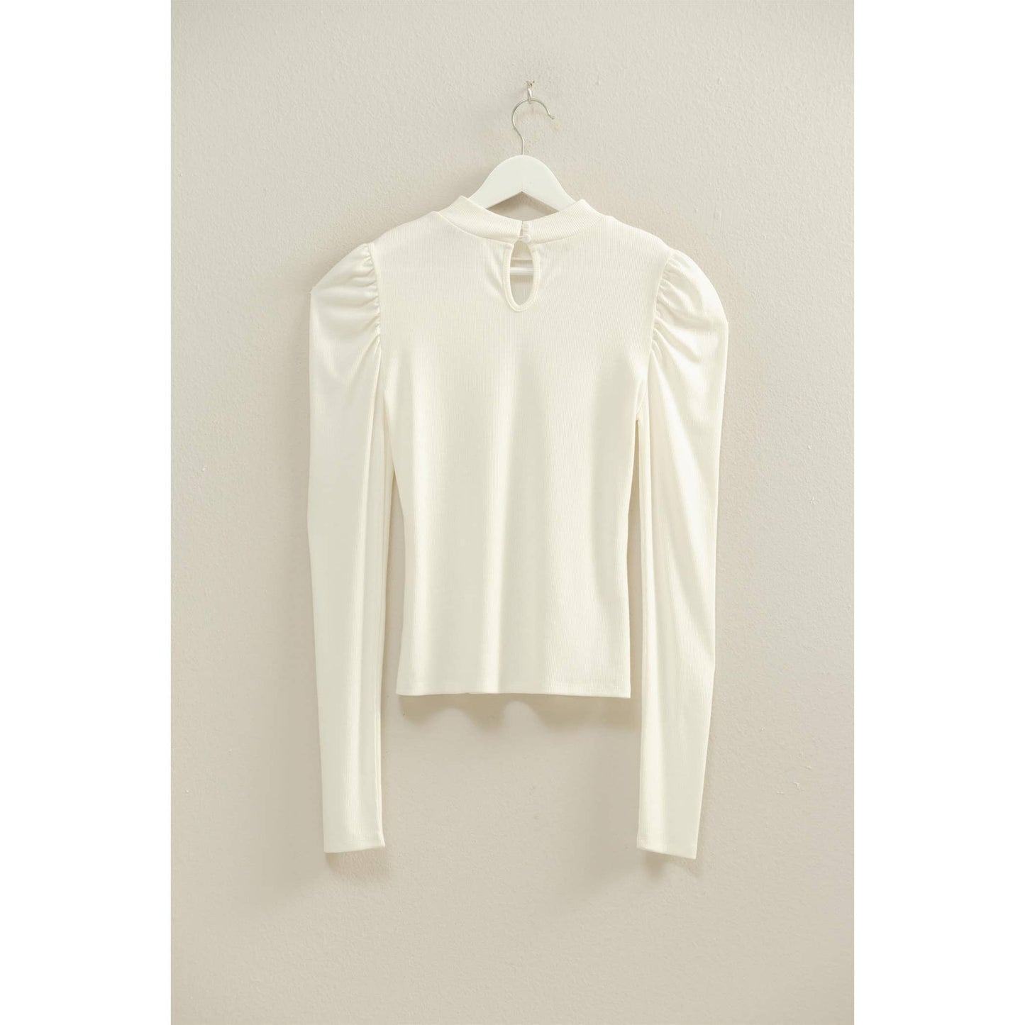 Elegant Puff-Sleeve Fitted Top With Keyhole Back