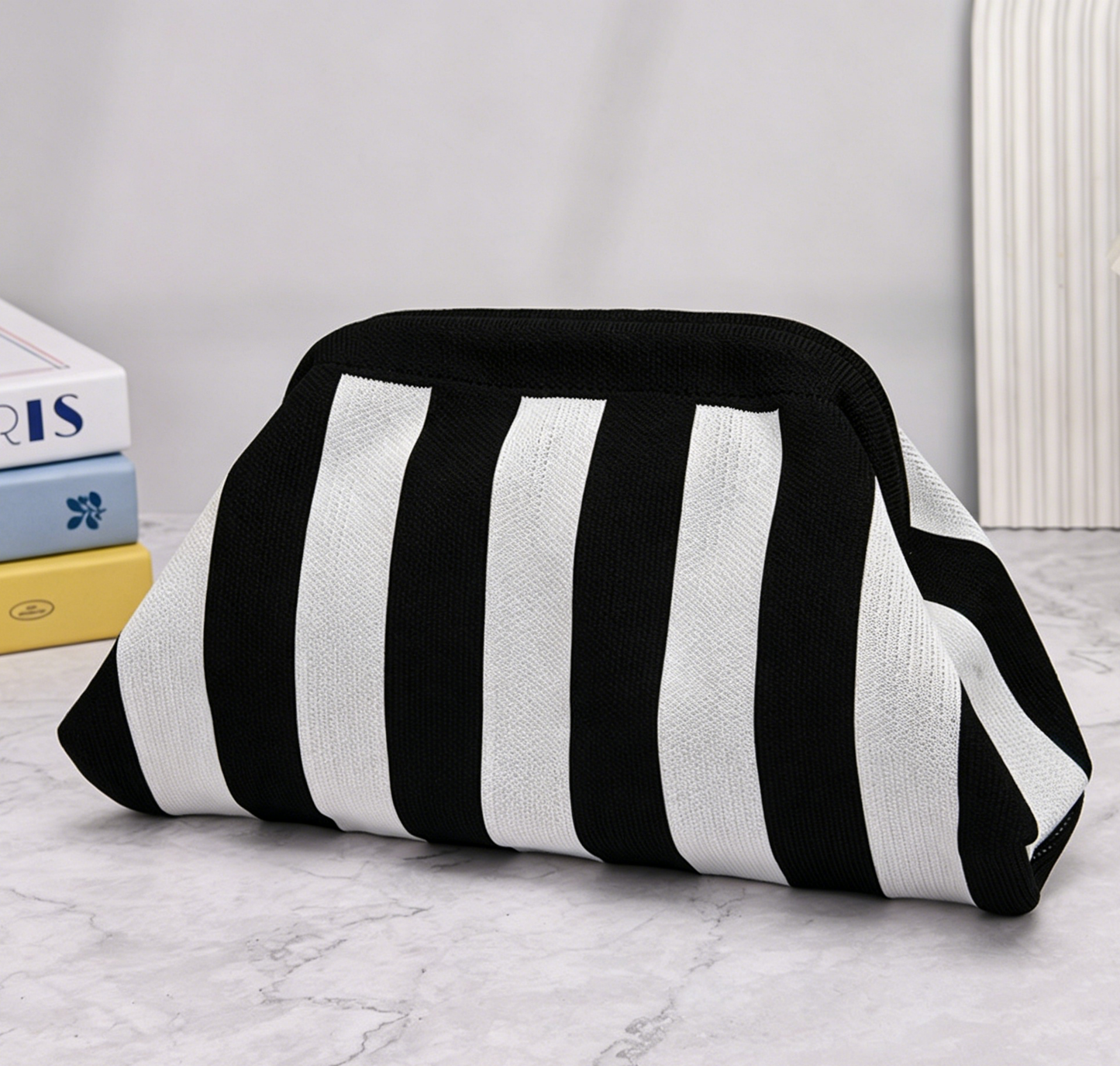 Stripe Knit Cosmetic Bag Beach Knit Clutch Pouch