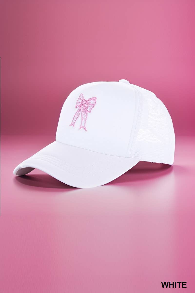 `.Ribbon Bow Embroidery Trucker Hat