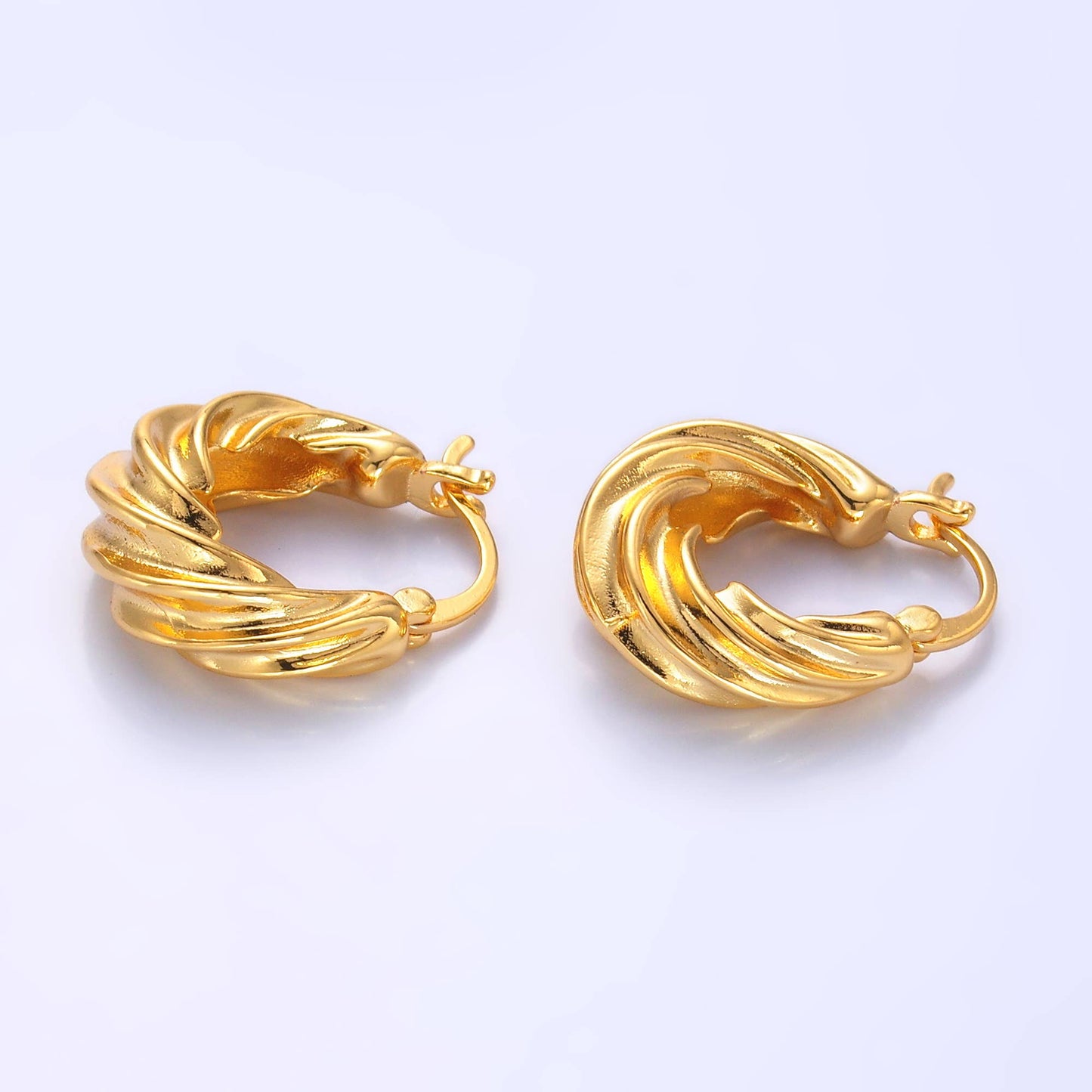 24K Gold Filled 20mm Twisted Dome Latch Hoops | AB-351