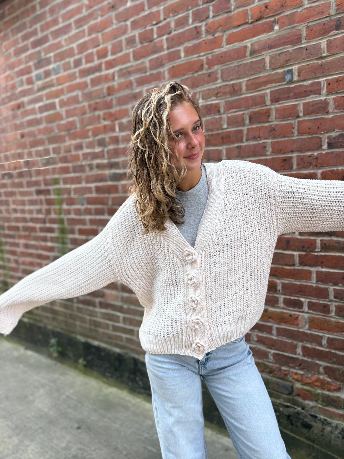 Long sleeve exaggerated button sweater cardigan top SALE