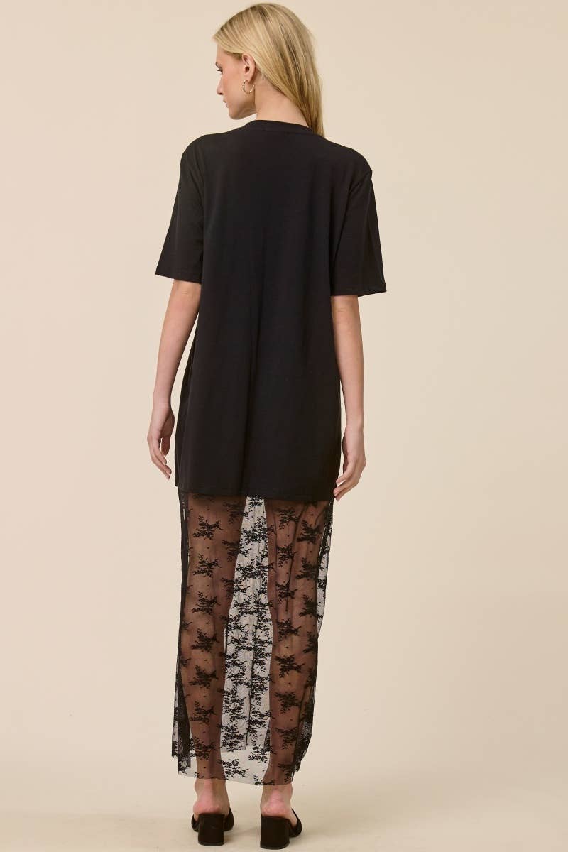 Free Spirit Rock & Roll Graphic Floral Lace Tshirt Dress