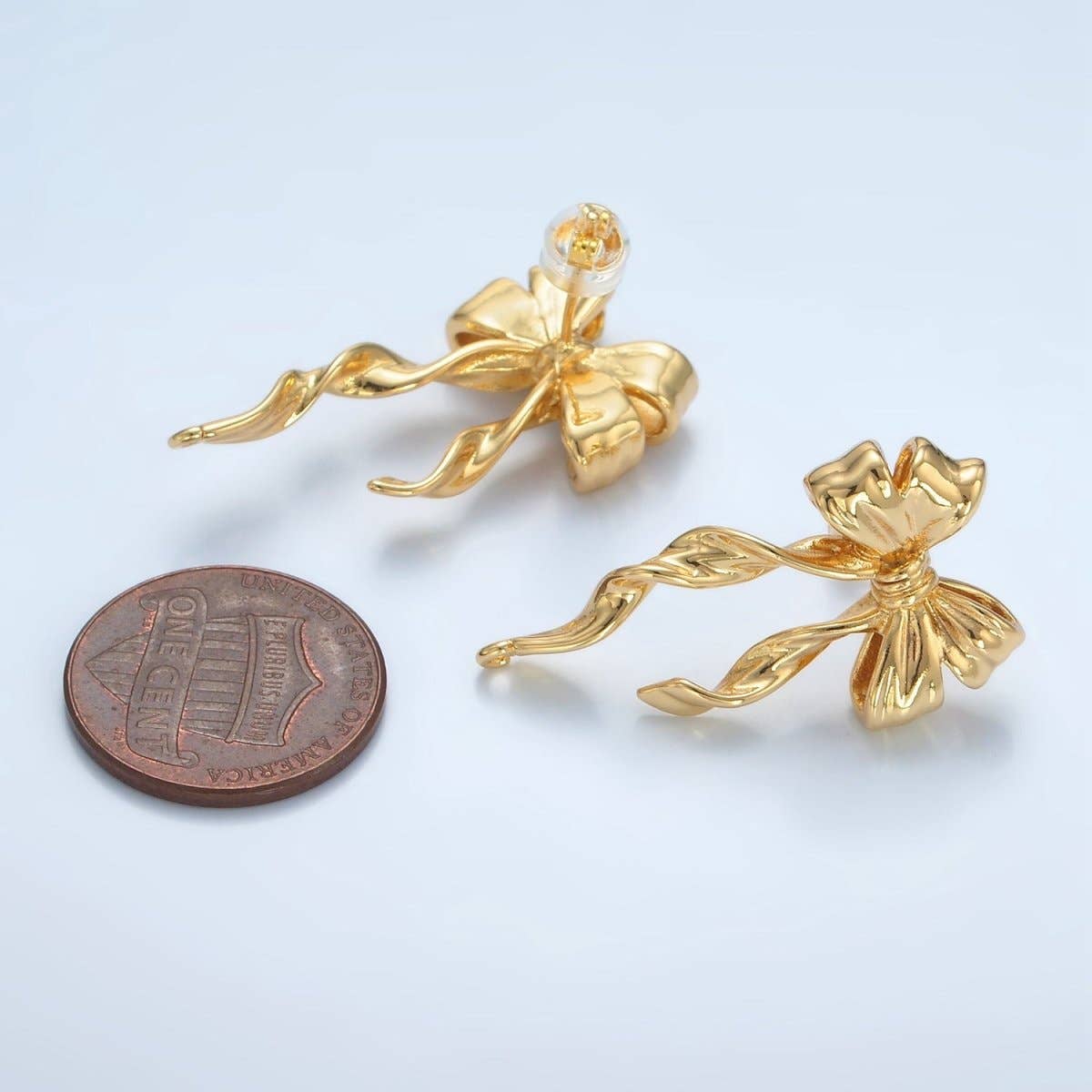 24K Gold Filled Ribbon Bow Open Loop Drop Stud Earring Findings | Z885