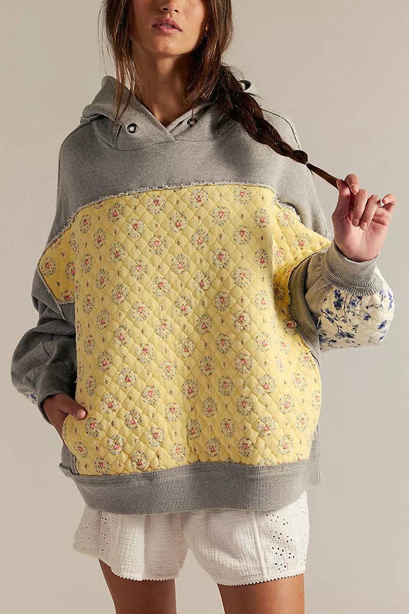 Patchwork Quilted Hoodie Sweatshirt