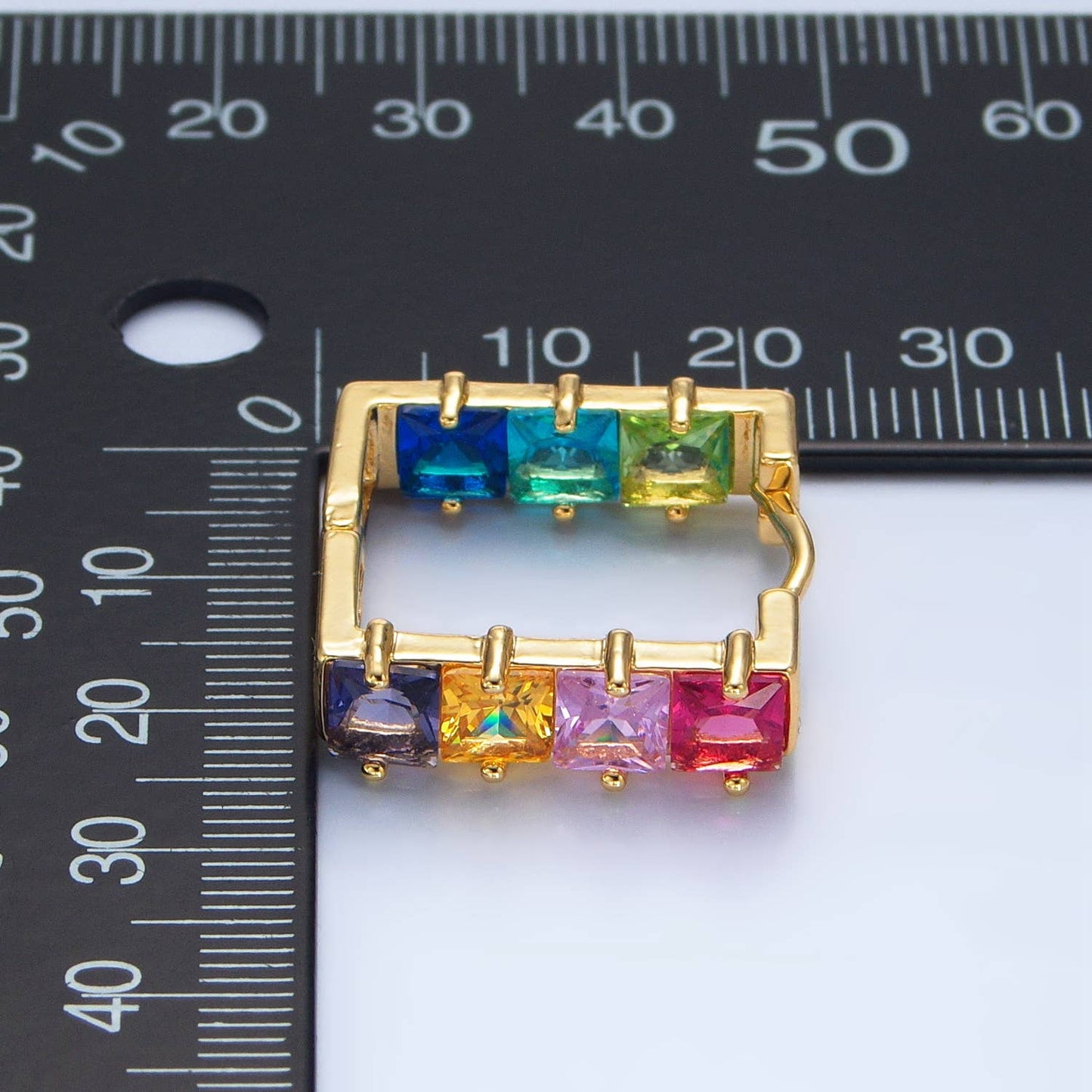 24K Gold Filled Multicolor Square CZ Square Huggies | AD768