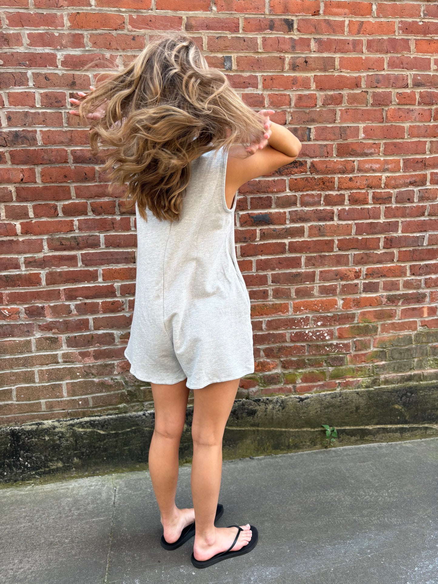 Sleeveless Button Solid Terry Romper