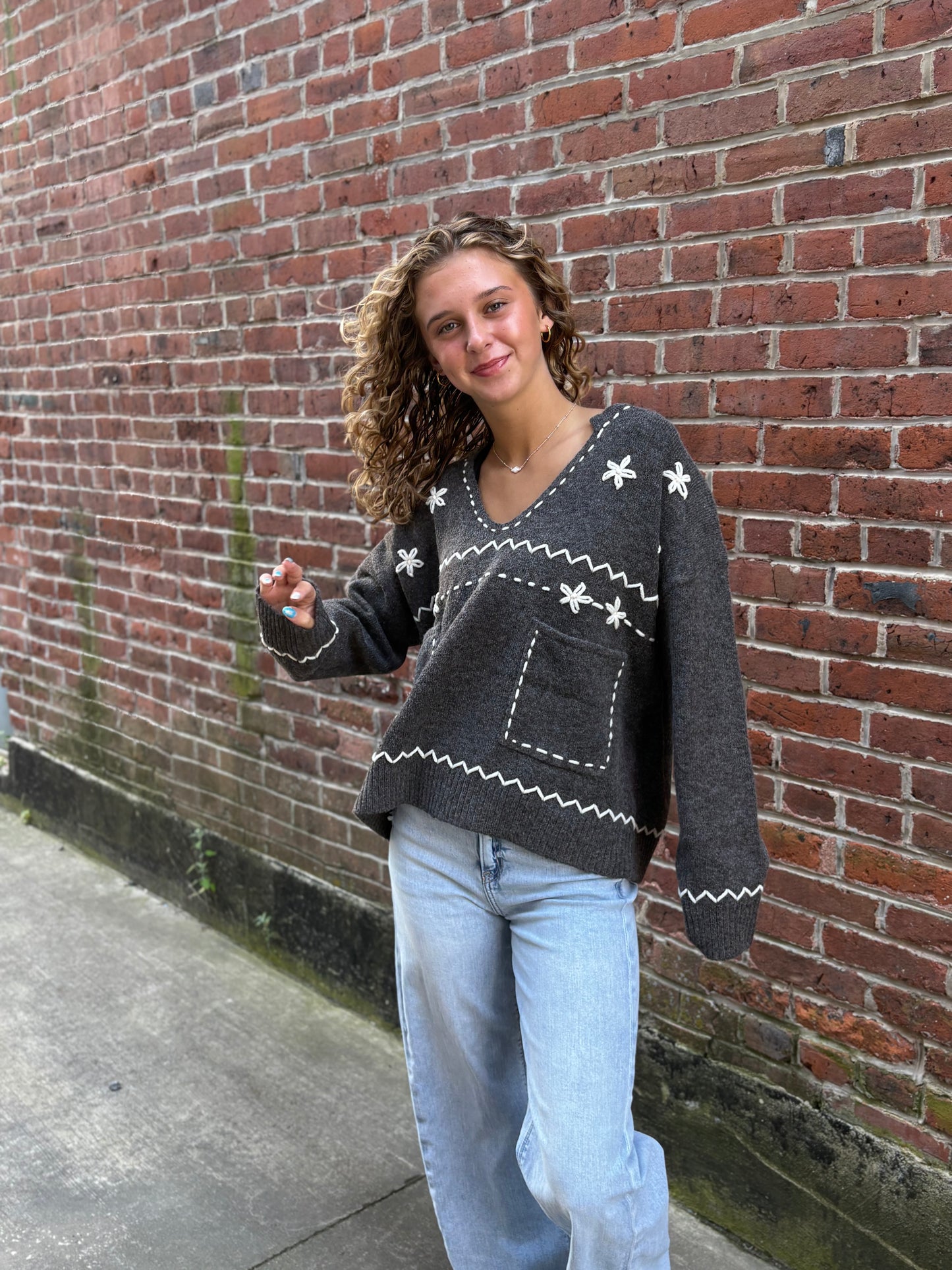 Floral Embroidered Knit Sweater LSW0978
