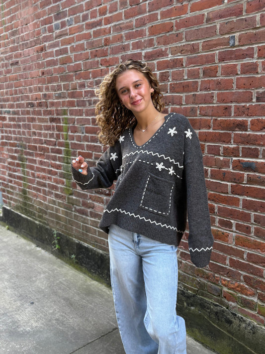 Floral Embroidered Knit Sweater LSW0978
