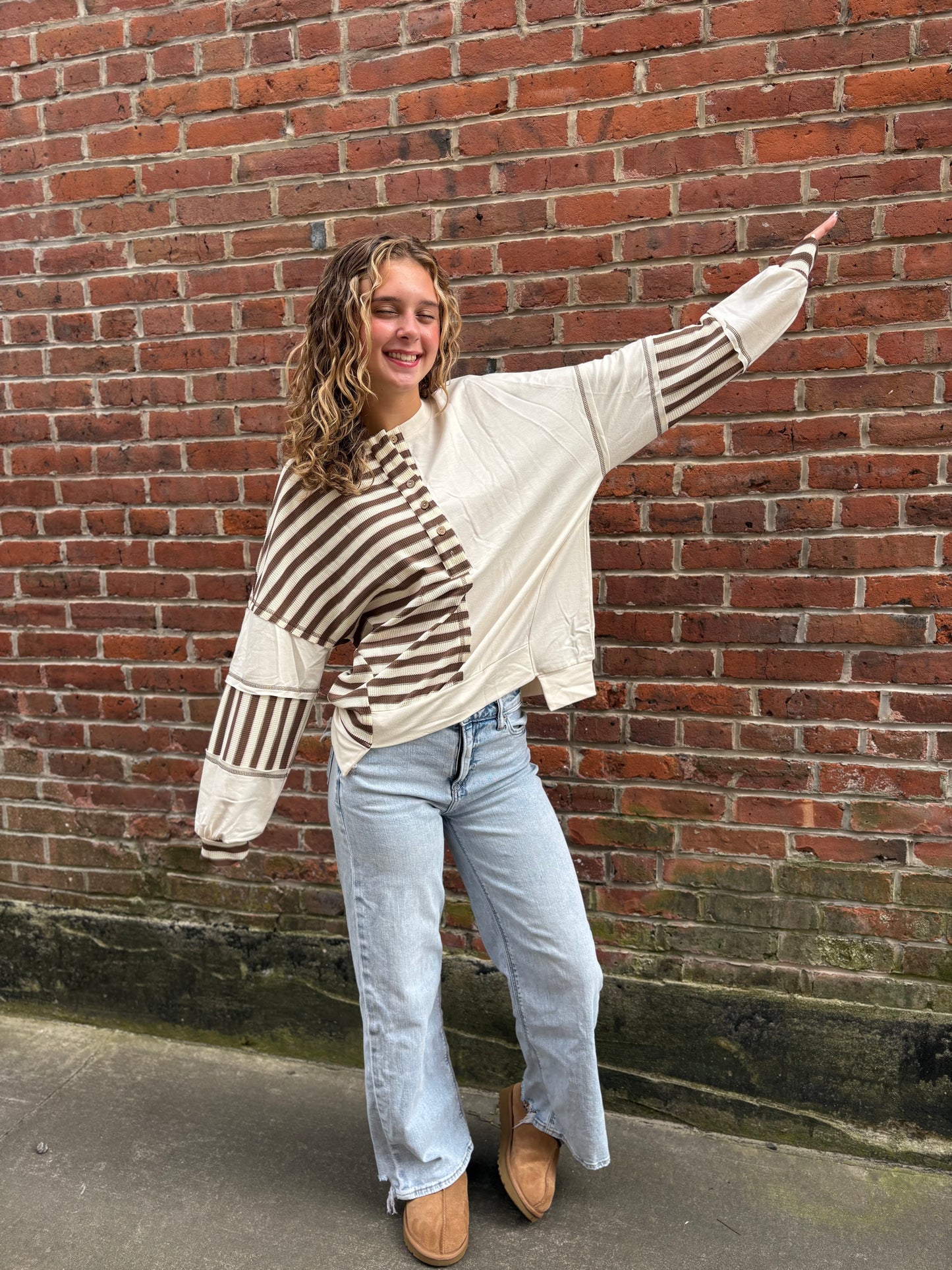 Stitched Detail Color Block Patchwork Oversized Pullover Top