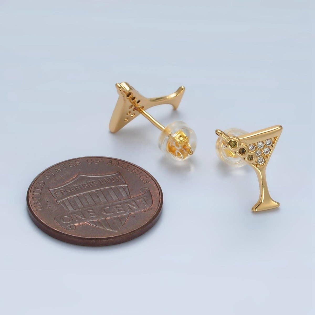 24K Gold Filled Micro Paved CZ Martini Alcohol Drink Earrings in Gold & Silver | AD691 AD692