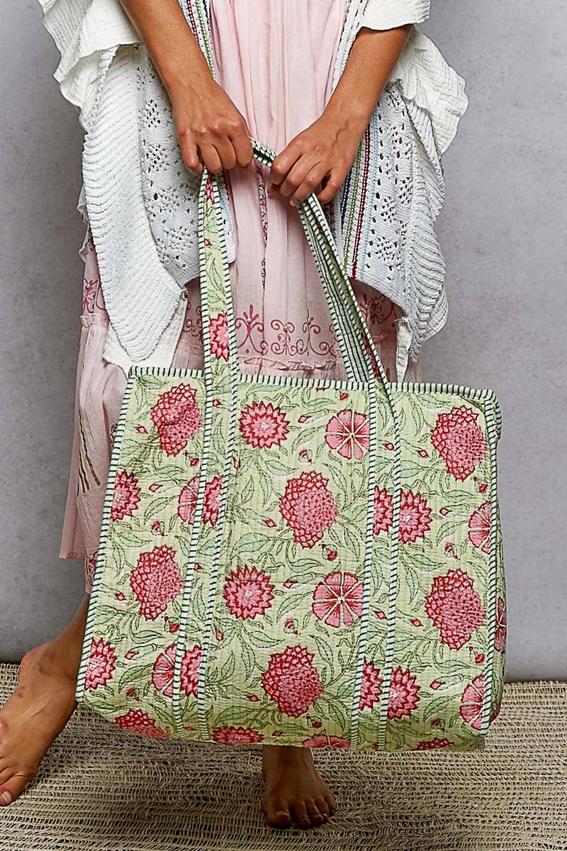 Bohemian Bias Tape Detail Roomy Fit Mint Tote Bag