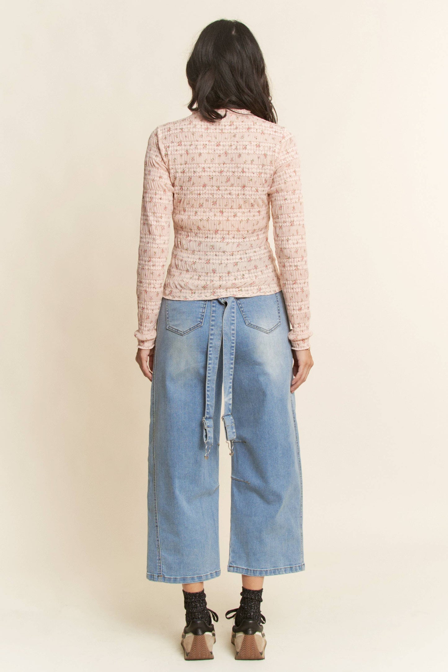 FLORAL PRINT MOCK NECK LONG SLEEVES KNIT TOP