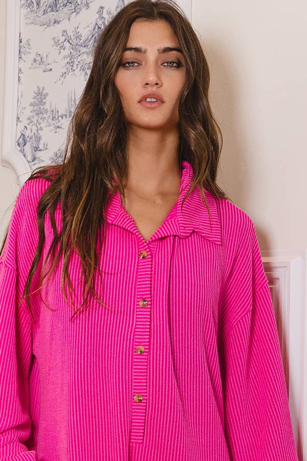 R5364 | [OUTLET SALE] Oversize Button Up Collard Knit Romper