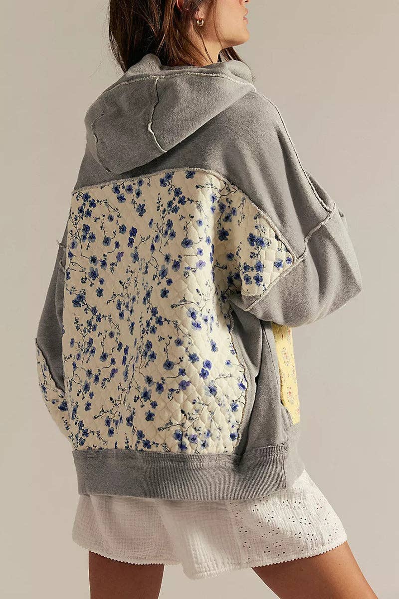 Patchwork Quilted Hoodie Sweatshirt