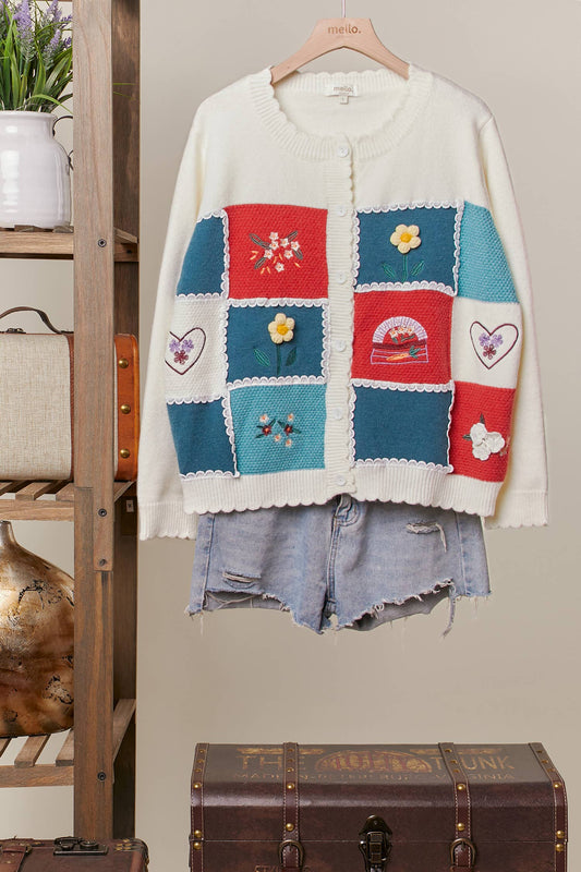 Color block Patchwork Knit Cardigan
