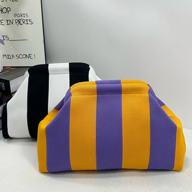 Color-block Striped Knit Cosmetic Bag Beach Knit Clutch