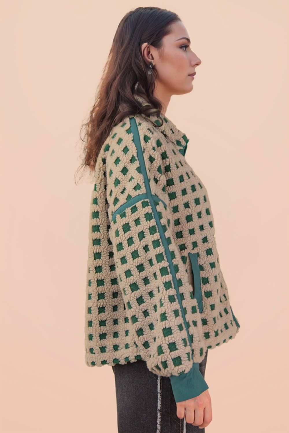 Oversized Checker Fleece Jacket