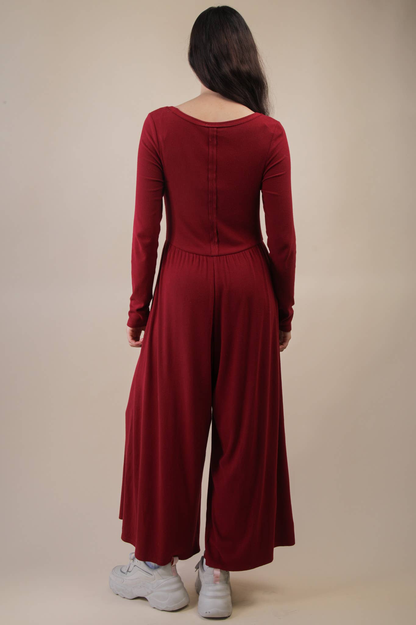 NP70910-Wide Leg Solid Knit Casual Jumpsuit