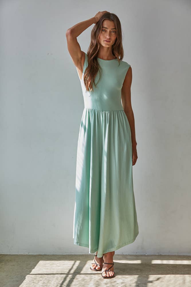 Knit Polyester Spandex Open Back Wide Leg Jumpsuit