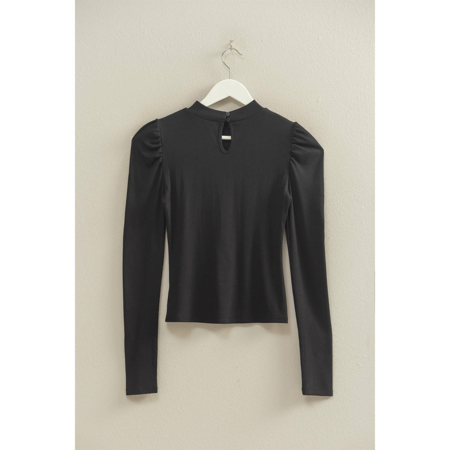 Elegant Puff-Sleeve Fitted Top With Keyhole Back