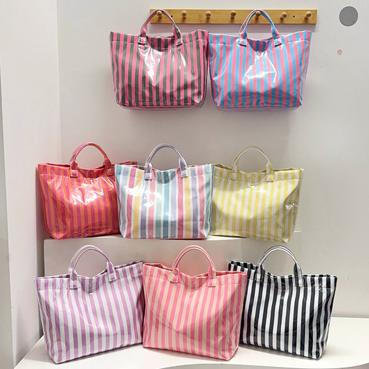 Color block Striped Tote Bag PVC Handbag