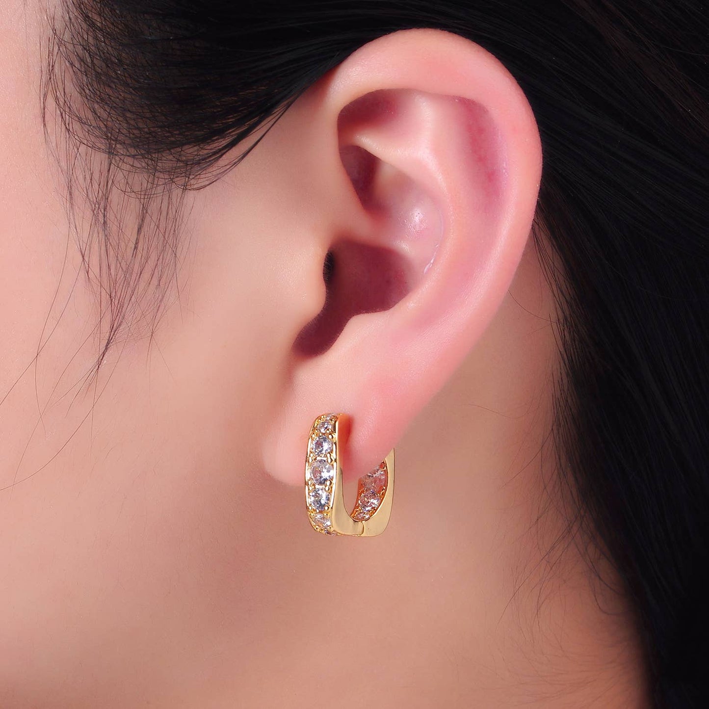 Modern Square Hoop Earring with CZ Stone