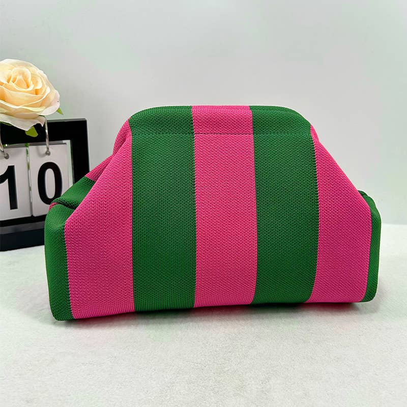Color-block Striped Knit Cosmetic Bag Beach Knit Clutch