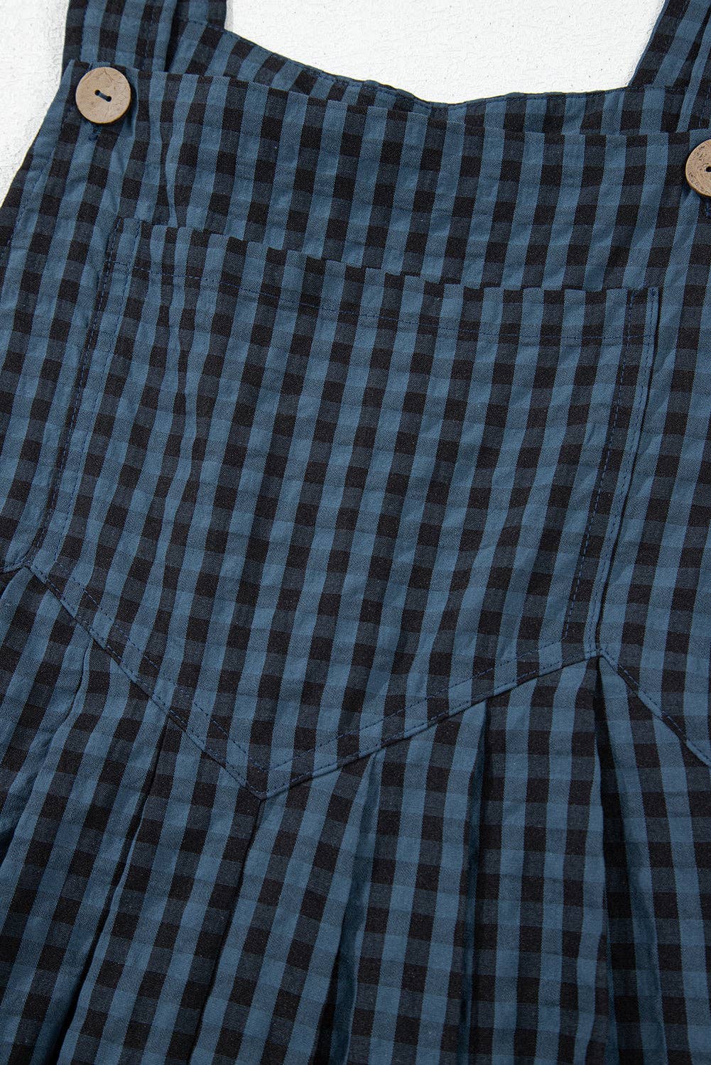 Blue Plaid Buttoned High Waist Overall