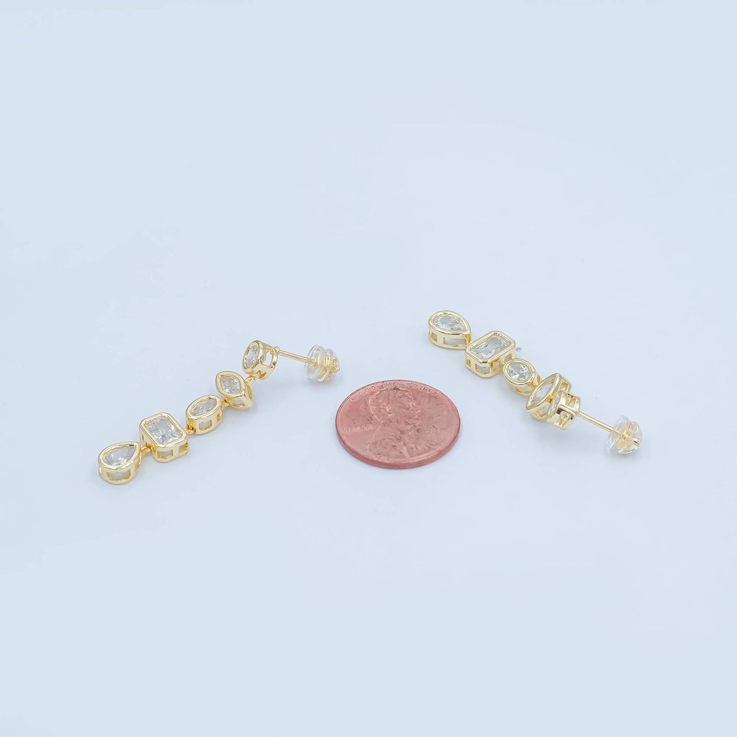 24K Gold Filled Geometric CZ Bezel Drop Stud Earrings in Gold & Silver | AB678 AB679