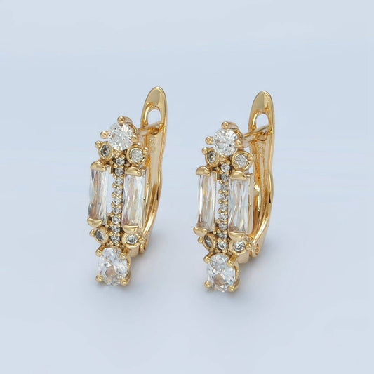 14K Gold Filled CZ Micro Paved Baguette English Lock Earrings | AD617