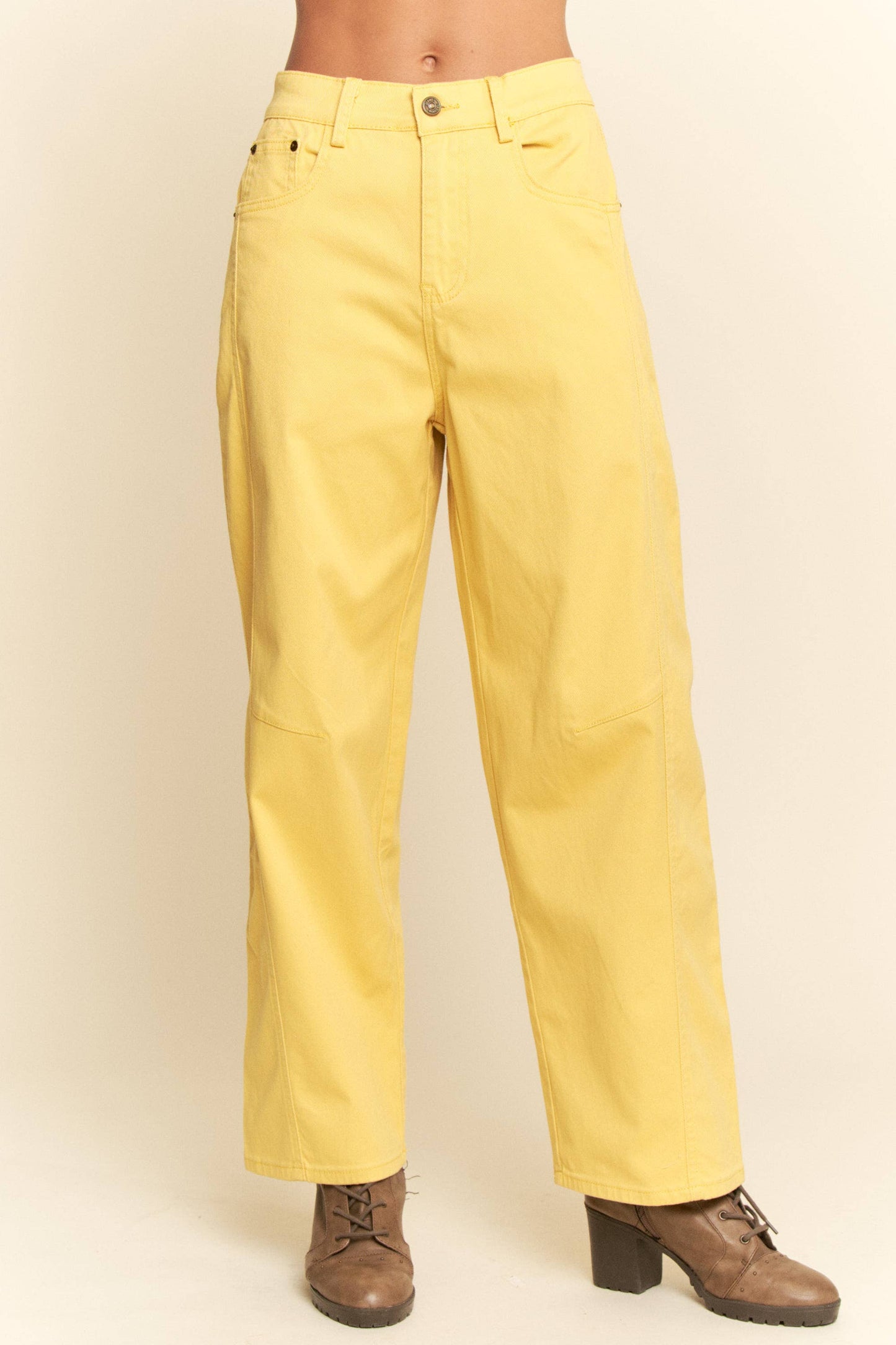 FRONT SEAM RAW HEM WIDE BARREL DENIM PANTS