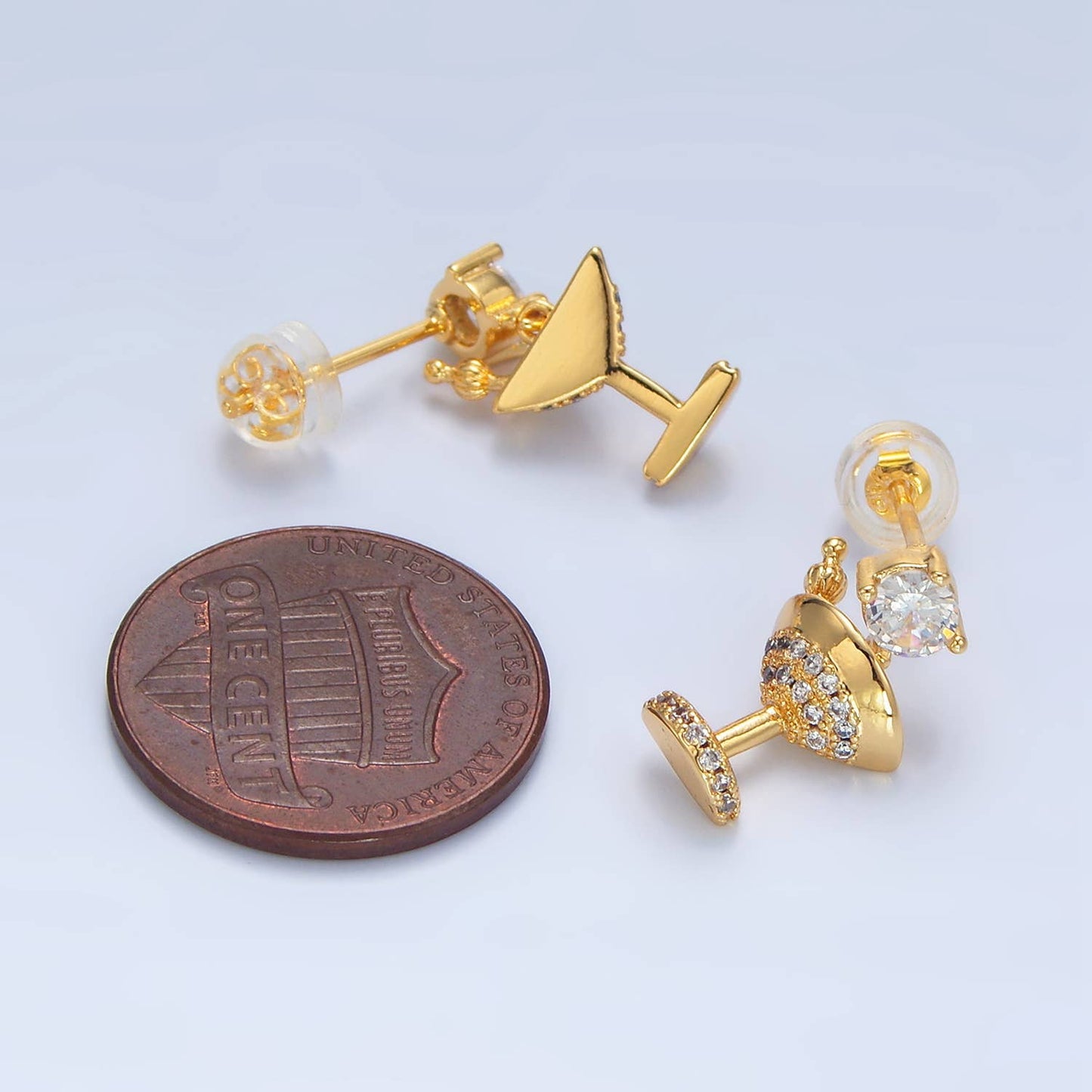 24K Gold Filled CZ Paved Martini Alcohol Drink Studs | AD728